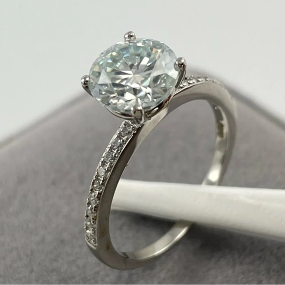2ct Moissanite Round Cut Solitaire Sterling Silver Engagement Ring Sz‎ 7